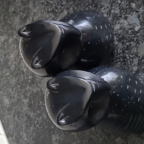 Vintage Hand Carved Black Stone Onyx Owl Shaped Office Library Bookends - Picture 12 of 12